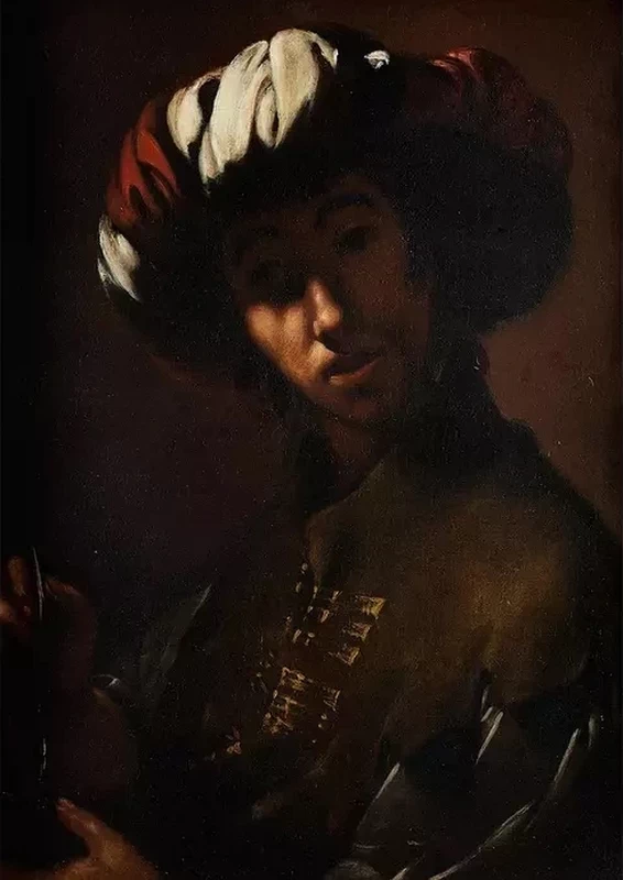Ritratto di un giovane con turbante, ciotola di vetro e pipetta